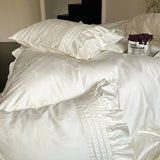 4Pcs Vintage Rose Jacquard Egyptian Cotton Ruffles Bedding Set Queen King Size Duvet Cover Bed Sheet/Fitted Sheet Pillowcases