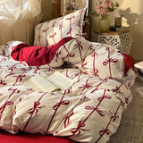 3/4PCS Red Butterfly Knot Bedding Set  Grid Cute Pony Printed Duvet Cover Set for Goth Girl Bedroom Decoration King Queen Size