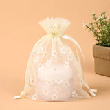 50Pcs/Lot Flower Organza Drawstring Pocket Candy Jewelry Pouches Packaging Gift Bags Birthday For Wedding Party Christmas Favors