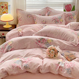 100% Cotton Bedding Set Soft Skin-friendly Four Piece Set Single Couple Flower Printed Comforter Duvet Cover Set for Adults Kids