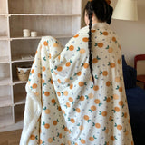 Ikeehome  new printed milk wool lamb wool blanket double-sided cute cartoon office lunch break blanket student dormitory blanket