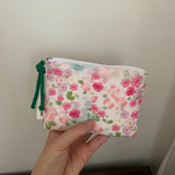 Pink Floral Print Mini Cotton Pouch for Women, Small Coin Purse & Card Holder for Lipstick & Earphone, Summer New Portable