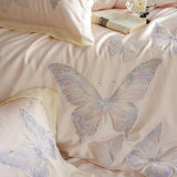 Lyocell Bamboo Fiber Silky Cool Feeling Breathable Bedding Set Butterfly Embroidery Duvet Cover Set Bed Sheet Pillowcases 4Pcs