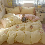 New student cartoon washed cotton towel embroidered three or four-piece set bed sheet quilt cover mattress bedding