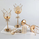 1pcs Electroplated Candlestick Candlelight Dinner European Lotus Metal Candlestick Coconut Tree Candlestick Christmas Decoration