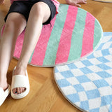 Ikeehome  Irregular Checkerboard Bedroom Rug Round Simple Design Solid Color IG Fashion Living Room Carpet Polyester Cute Decoration Home