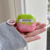 Cute lovely strawberry gloss wireless bluetooth earphone cover case for apple airpods 1 2 3 4 pro pro 2 protector with keychain
