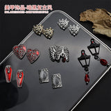 10PCS Vintage Halloween Inner Bone Lamp Pendant Pearl Inlaid Heart Coffin Alloy Nail Art Rhinestones Decorations Manicure Charms