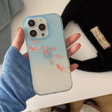 Clear Blue Gradient Koi Fish Gloss Mobile Phone Protective Case For iPhone 12 13 14 15 Pro Max Coque For iPhone 16 Pro Max Cover