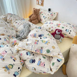 Bedding Set Flora INS Girls New Tulip Rabbit Double-layer  Bed Set Of Four Pieces Washing Cotton Bed Sheets Duvet Cover Set