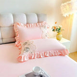 2pcs Lace Embroidery Pillowcase Lotus Leaf Pillow Cover Princess Girl Decoration Pillow Case White Pink Blue Bedding Pillow Sham