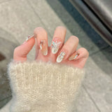 10pcs French Oval Handmade Press on Nails Almond Butterfly Design Cat Eye Nails with Glue Detachable Full Cover Artificial Nails