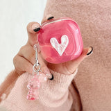 Rose Red Marble Pattern 3D Love Heart Cute Bear Pendant Earphone Accessories Case For Galaxy Buds Pro 2 Live Protection Cover