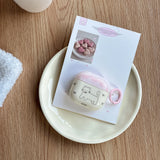 Chic Lovely Line Kitten Cat Bowknot Light Pink Earphone Case with Pink Ring Cover for AirPods 1 2 3 4 Pro Pro2