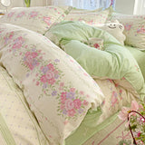 100% Cotton Four Piece Set Soft Skin-friendly Duvet Cover Set Single Couple Flower Printed Comforter Bedding Set for Adults Kids