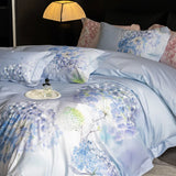 Premium 1000TC Egyptian Cotton Flowers Print With Embroidery Bedding Set Duvet Cover Set Flat/Fitted Bed Sheet Pillowcases 4Pcs