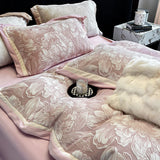 Luxury Thickened Warm Winter Bedding Set Blooming Flowers Carved Velvet Duvet Cover Flat/Fitted Bed Sheet Pillowcases 4Pcs