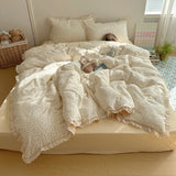 Ins Bedding Set Princess Floral Lace Simple 4pcs Bedding for Girls Woman Quilt Cover Sheet And Pillowcase Spring Home Textiles