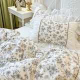 100% Cotton Princess Bedding Sets Luxury Rose Flowers Printing Ruffles Duvet Cover Set Bed Skirt Bedspread Pillowcases 4/6Pcs
