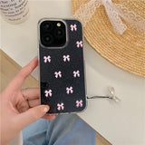 Cute Pink Bowknot Phone Case For iPhone 16 15 14 13 Pro Max Pro Korea Girl Epoxy Shell Clear Soft Cover