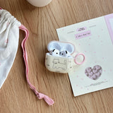 Chic Lovely Line Kitten Cat Bowknot Light Pink Earphone Case with Pink Ring Cover for AirPods 1 2 3 4 Pro Pro2