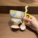 Hand-Painted Underglaze Cerc Mugs Cute Relief Design Birthday Gift for Women Couples Water Cups High Aesthetic Value