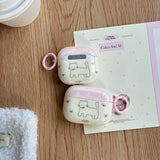 Chic Lovely Line Kitten Cat Bowknot Light Pink Earphone Case with Pink Ring Cover for AirPods 1 2 3 4 Pro Pro2