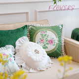 French Throw Pillowcase Spring/Summer Green Retro Pink Rose Home Decorative Pillows for Sofa Headrest Cushion Lace Pillow Cover