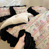 Floral Plant Pattern Bedding Doublesided Coral Fleece Duvet Cover 3 Pcs Set Keepwarm Machine Washable Skin Friendly Bed Sheets