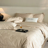 Premium Jacquard Egyptian Cotton Bedding Set Luxury Queen King Size Duvet Cover Size Flat/Fitted Bed Sheet Pillowcases 4Pieces