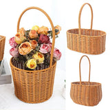Willow Rattan Bride Flower Basket Picnic Container with Handle Picnic Weaving Basket Hand-Woven Flower Arrangement Basket