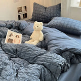 Bedding Set, Checkered Bubble Wash Cotton Quilt Set, Four Pieces, Ins Korean High Quality Bedding Sheet Set, Dormitory 3 Pcs