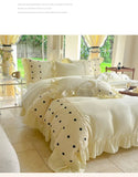 Korean Princess Style Chiffon Bedding Set 100% Cotton Elegant King Size Duvet Cover Set with Sheets Quilt Cover and Pillowcases
