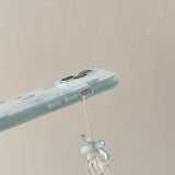 Sweet & Delicate Pastel Blue Floral Wrist Chain with 3D Flower Charms Phone Case for iPhone 16 15 14 13 Pro Max Back Cover Capa