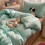 Bedding Set Double Layered Yarn INS Girls Mushroom Soft Washed Cotton Bed Sheet Queen King Size Duvet Set Pillowcase Bed Sheet