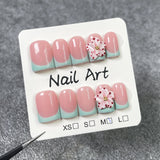 10pcs Sweet Nude Pink Handmade Press on Nails Art Bow Design Short Square Fake Nail Tips Flower Diamond Design French False Nail