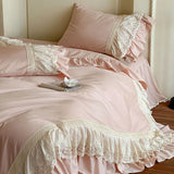 French Vintage Lace Ruffles Pure Cotton Princess Bedding Set Duvet Cover Bed Skirt Bedspread Pillowcases Queen King Size 4Pcs