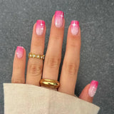 24pcs Silver French False Nail Short Square Simple Stars Glitter Powder Press on Nails Wearable Full Cover Acrylic Fake Nail Tip
