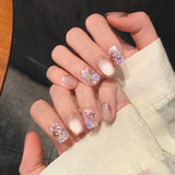 10pcs Short Square Handmade False Nails Tips Fantasy Glitter Cat's Eye Blue Press on Nails Sets Seashell Design Fake Nail Art