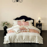 Princess Lace Style Soft Silky Luxury Bedding Set Duvet Cover Flat/Fitted Bed Sheet Pillowcase 4Pcs
