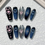 10Pcs Sweet Cool Coffin Handmade Press On Nails Full Cover Heart French Design Ballerina False Nails Wearable Manicure Nail Tips