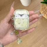 Green Butterfly Earphone Cases For AirPods Pro 3 4 Air pods AirPod 1/2 Pro2 with Key chain Bluetooth Headphone Protective Cover