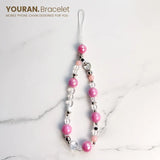 Funny Bear & Flower Heart Bead Pendant Phone Bracelet Wristband Chain Bag jewelry Lanyard Charm