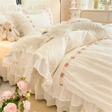 Lace Bedding Set for Girl Ruffle Brushed Soft Microfiber Princess Style Queen Duvet Cover Set Bed Sheet Pillowcases Home Textile