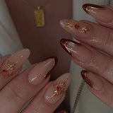 24Pcs Simple French Fake Nails with Almond Head Design Detachable 3D Irregular Star Pattern Press on False Nails Manicure Tools