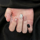 10Pcs Handmade Press On Nails Full Cover Flower Cat Eye French Short Ballerina Cute False Nails Wearable Manicure Nail Tips Art