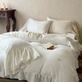 Vintage Lace French Princess Bedding Set 100% Cotton Double Yarn Soft Duvet Cover Flat/Fitted Bed Sheet Large Ruffles Pillowcase