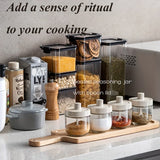 Seasoning Container with Spoon Glass Spice Containers Multifunctional Storage Glass Jar Essential Kitchen Accessories