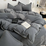 Solid Color Soft Duvet Cover Set Skin Friendly Washable Cotton Queen Bedding Set with Comforter Cover Bed Sheet and Pillowcases