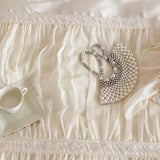 Pink Romantic Lace Princess Wedding Bedding Set Lyocell Bamboo Fiber Soft Silky Duvet Cover Flat/Fitted Bed Sheet Pillowcases